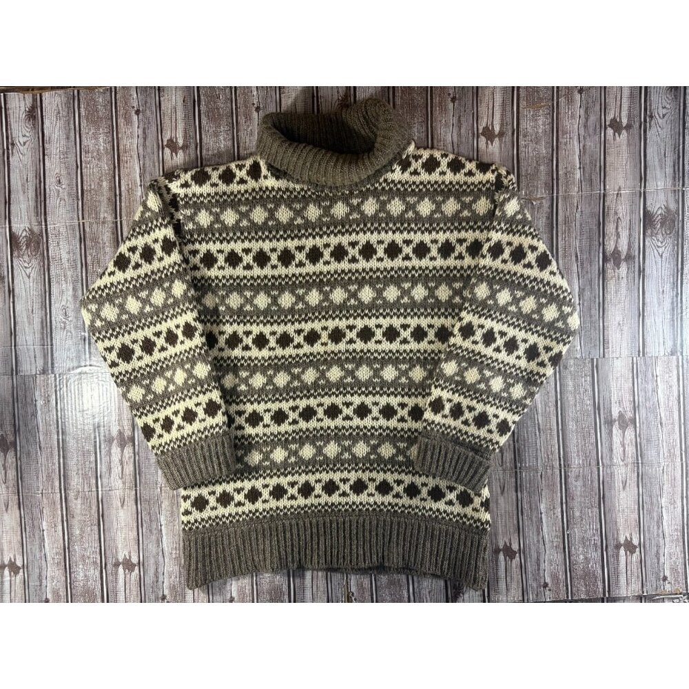 Scandia 100% Wool Stripe geometric pattern Sweater size M Grey Made In Denmark